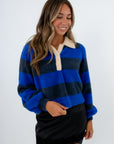 Ready Steady Electric Blue Stripe Polo Sweater