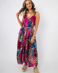 Stylish Summer Dress featuring a bold palm print in pink and blue tones, perfect for vacations and casual summer events.