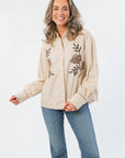 Carry On Taupe Embroidered Button Up Top