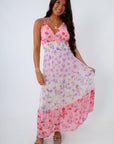 Summer Berry Bloom Mesh Maxi Dress