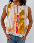 Marie Floral Eyelet Trim Sleeveless Top