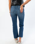 Dark Wash High Rise Crop Flare Jeans