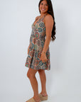 geometric print halter mini dress
