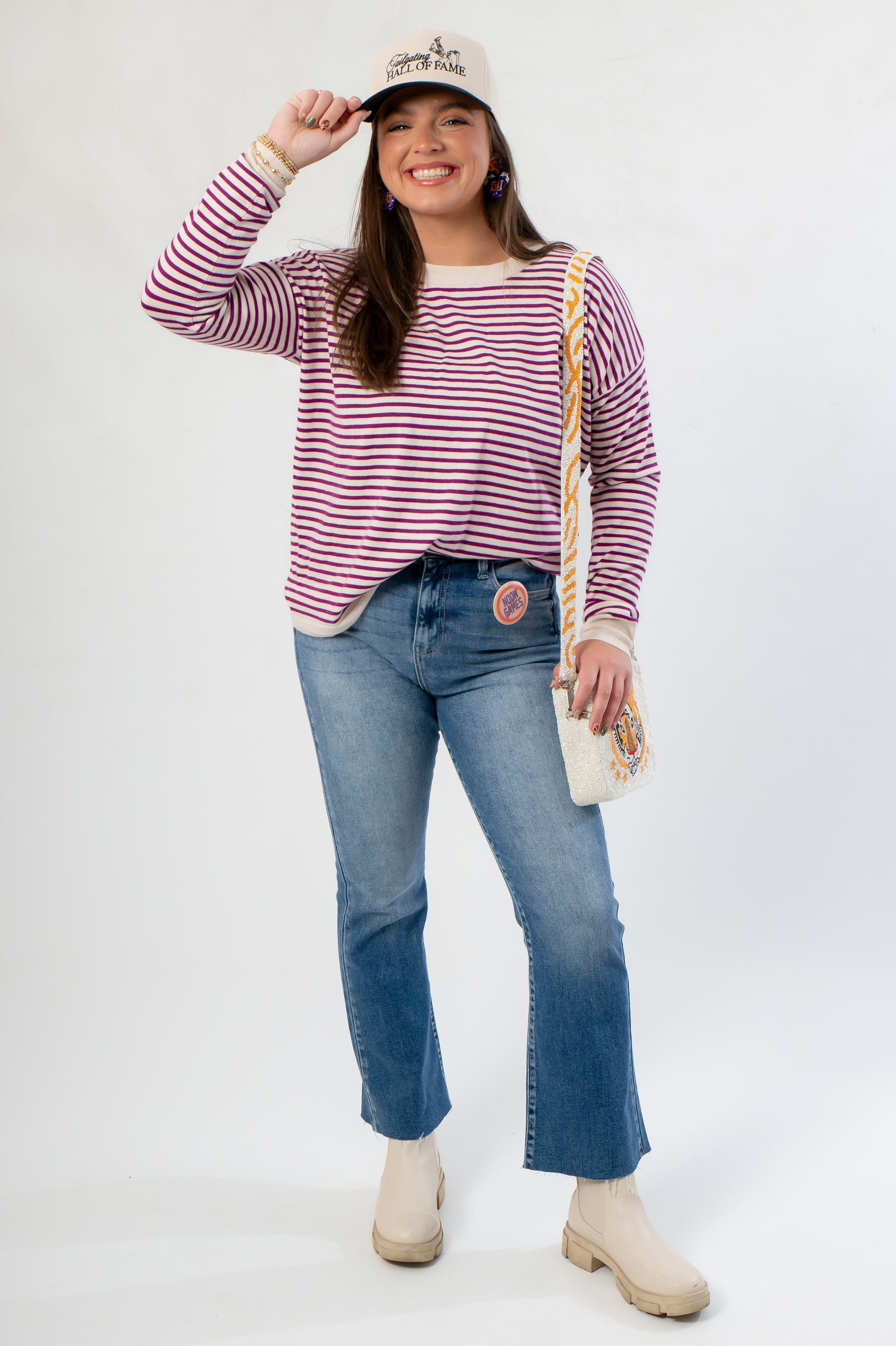 Storm The Field Purple Striped Sweater