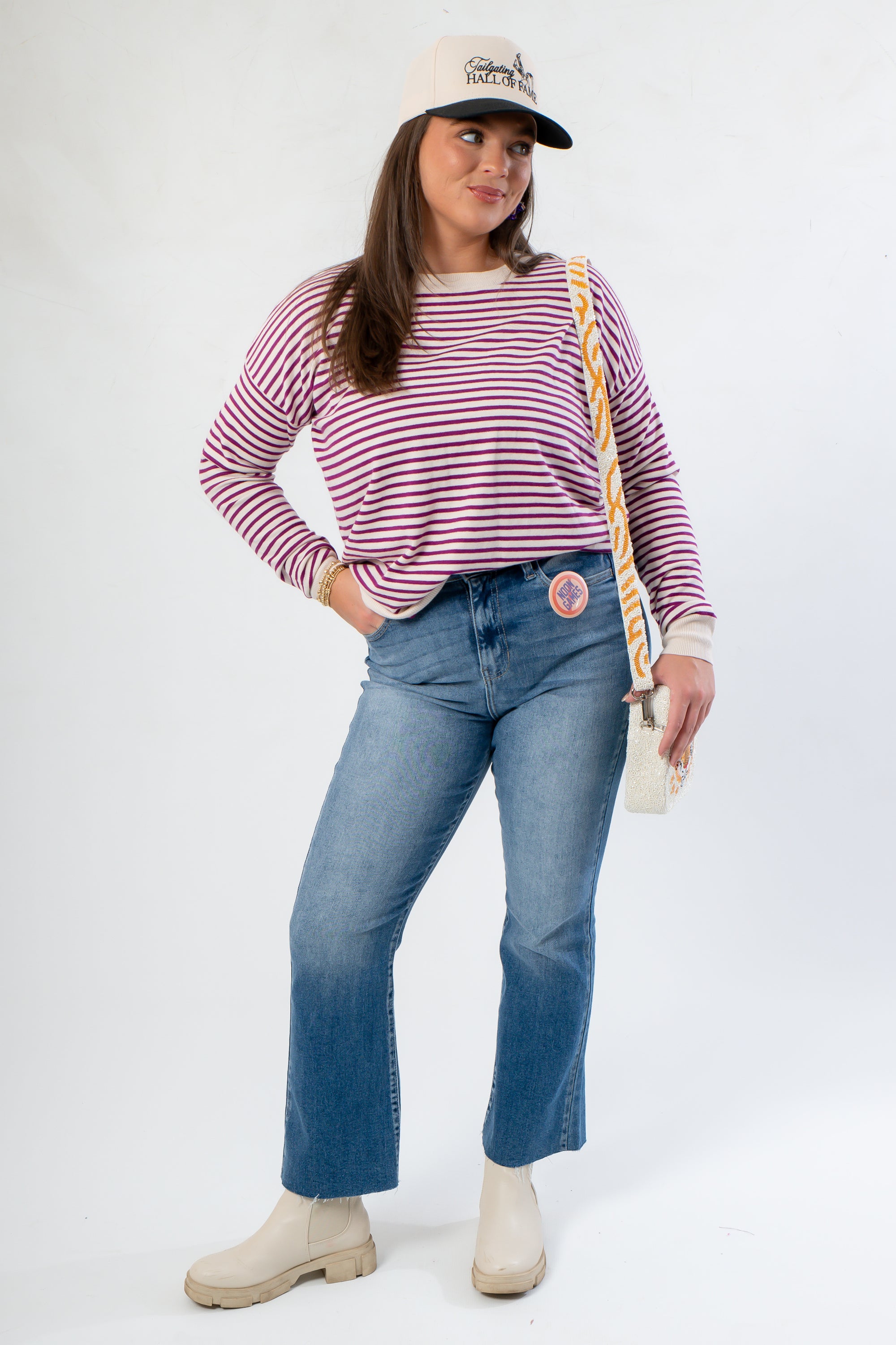 Storm The Field Purple Striped Sweater