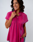 Fuchsia Shimmer Short Sleeve Blouse