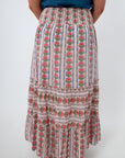THML Carnation Cream Multi Smocked Waist Midi Skirt
