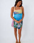 Scenic Print Mini Dress with halter neckline for destination wedding guest dress, honeymoon, European vacation