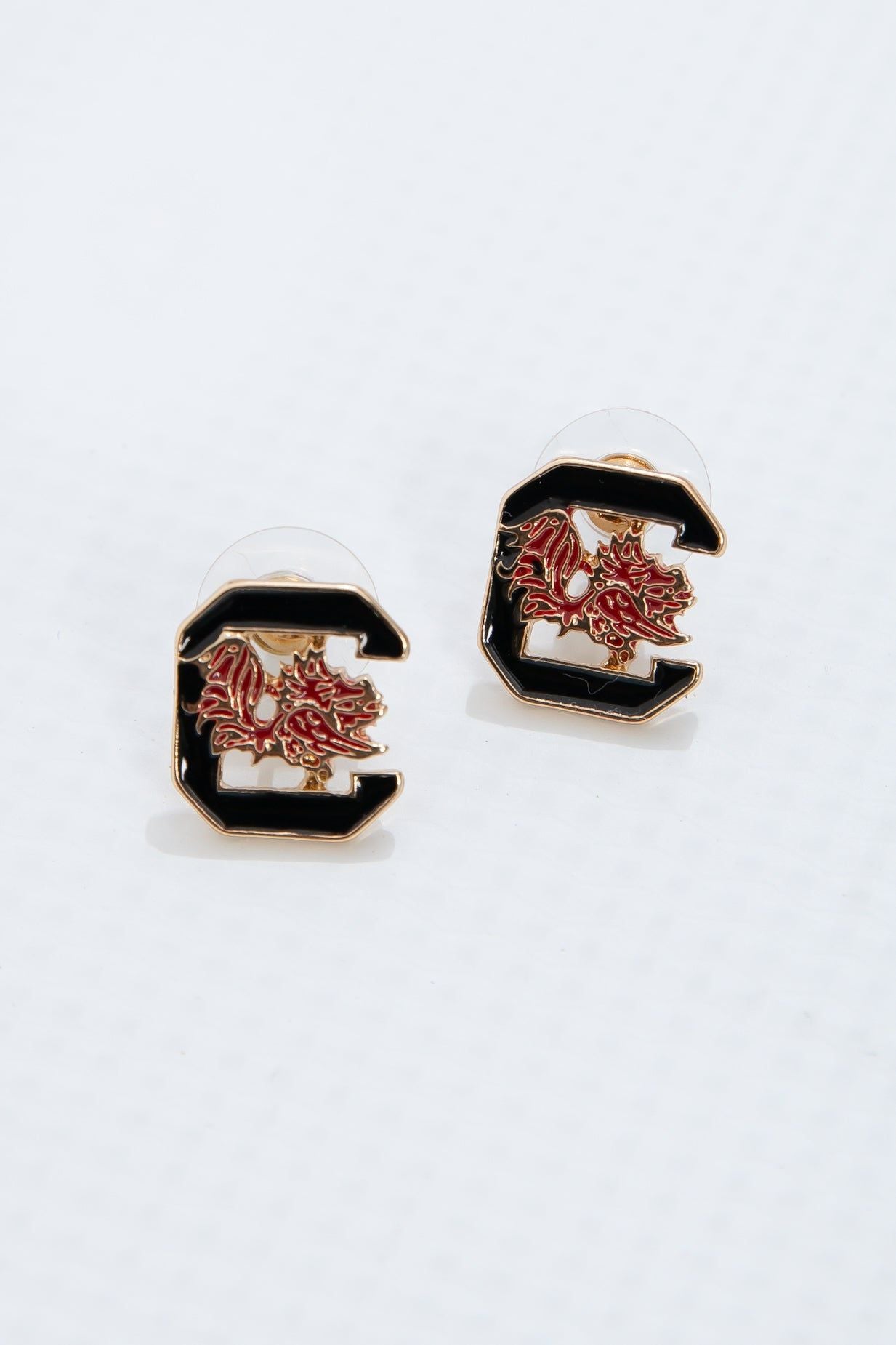 USC Gamecocks Logo Earrings - Stud style jewelry featuring the iconic red and black logo, perfect for gameday team spirit and fan fashion.