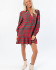 Red Plaid Tiered Mini Shirt Dress