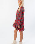 Red Plaid Tiered Mini Shirt Dress