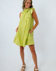 summer workwear lime green bow neck dress