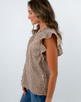 Statement tops with ruffle detail for work, cheetah blouse, leopard blouse, patterned blouse for work