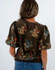Fall tops with floral embroidery for work, brown blouse with floral embroidery, fall blouse