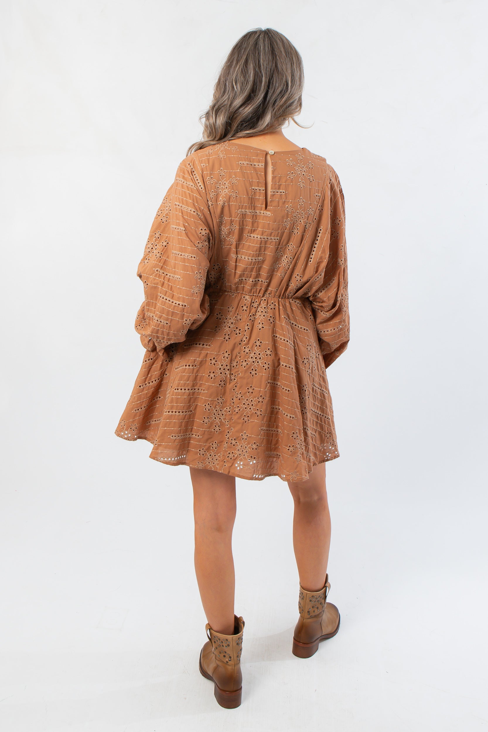 Charlotte Brown Embroidered Mini Dress