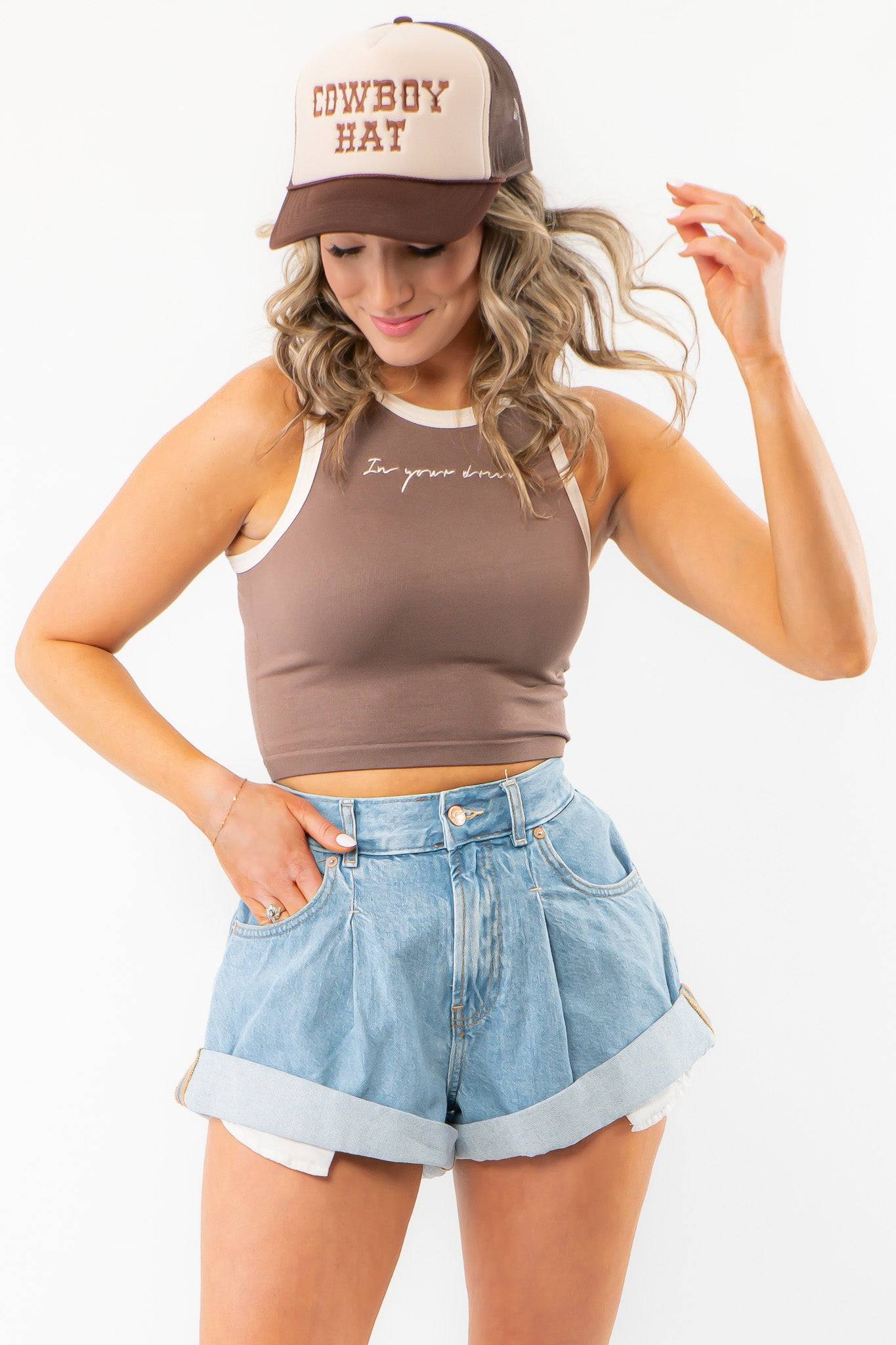 In Your Dreams Brown Contrast Seamless Tank