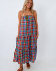 colorful gingham maxi dress