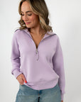 Lilac zip sweatshirt for women, casual loungewear