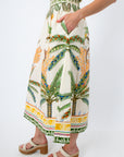 Rio Tropical Print Midi Skirt with Palm and Hummingbird Design