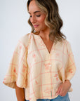 Whimsical summer icon embroidered blouse