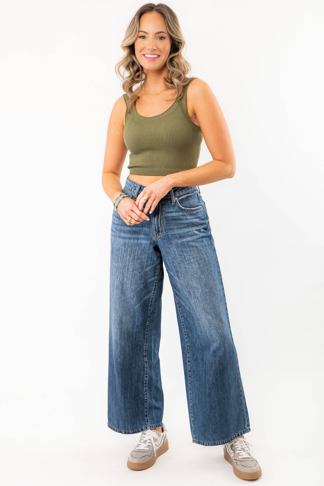 Tati Dark Wash Wide Leg Crop Denim