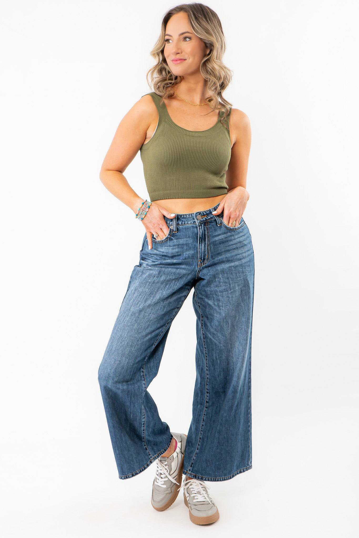 Tati Dark Wash Wide Leg Crop Denim