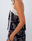 100% cotton lined summer tank top with shell embroidery all over