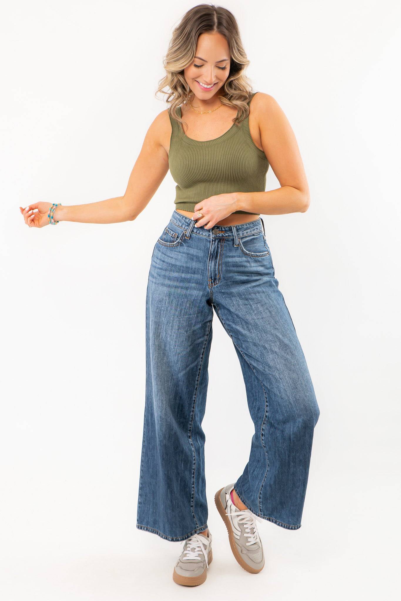 Tati Dark Wash Wide Leg Crop Denim