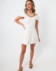 Swept Away Draped Off-The-Shoulder White Mini Dress