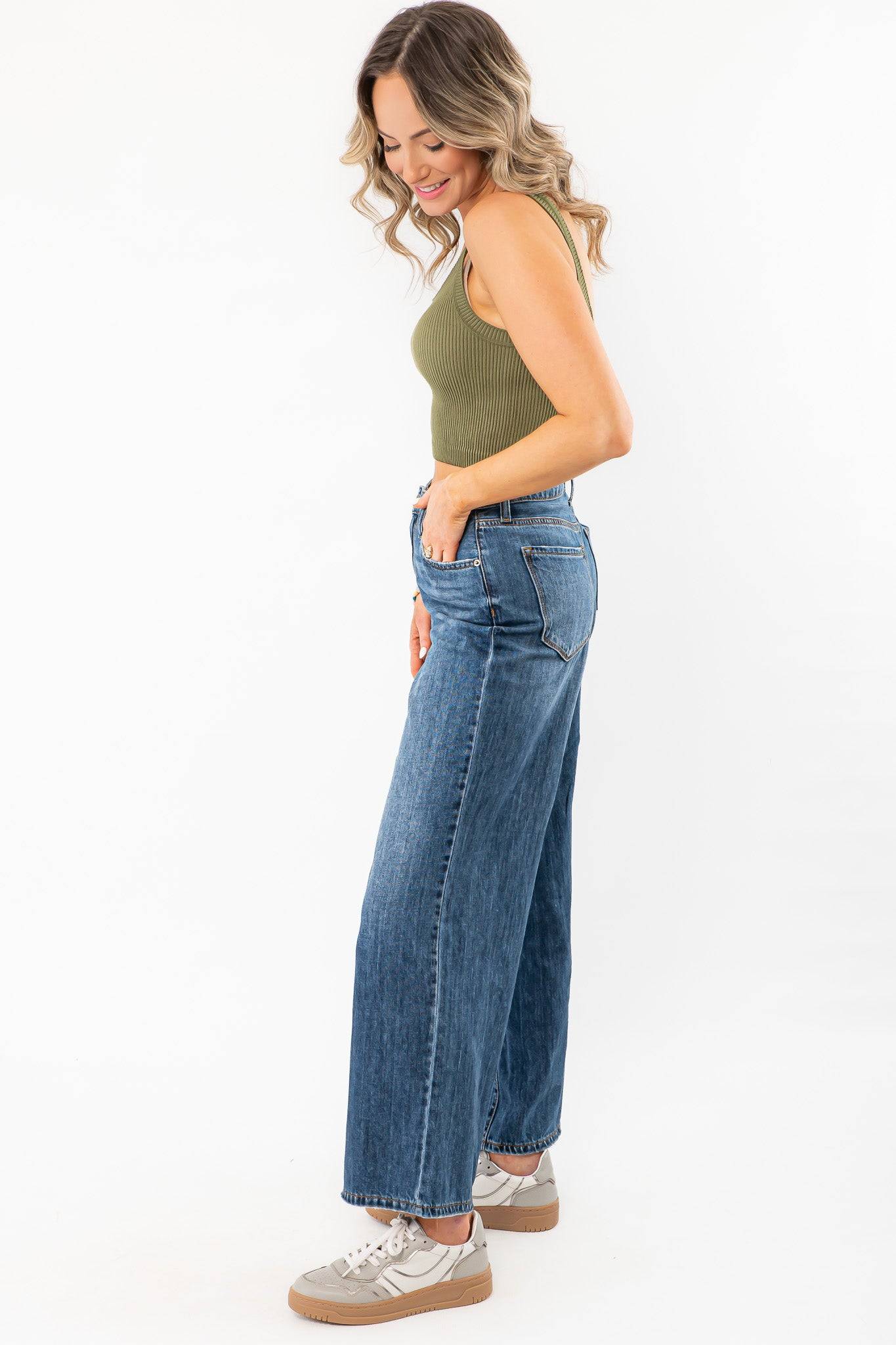 Tati Dark Wash Wide Leg Crop Denim