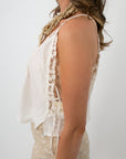 Back view of ivory camisole with lace trim and adjustable straps