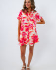 Stylish pink floral shirt dress for work