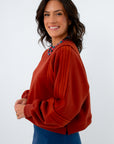 Seam detailed fall sweatshirt with crewneck, sweatshirt with seam detailing, reddish-brown crewneck