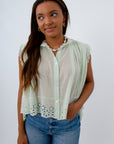 Avery Seafoam Green Lace Trim Top