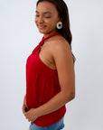 Crimson Satin Braided Keyhole Top