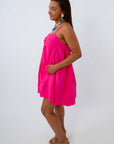 Bid Day Hot Pink Ruched Front Mini Dress
