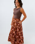 Lined patterned midi skirt for fall, fall print midi skirt, fall patterned midi skirt, floral midi skirt