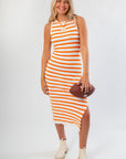 Yard Lines White & Orange Striped Midi Dress