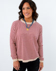 Storm The Field Burgundy Striped Lightweight Sweater