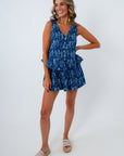 THML Blue Fish Printed Mini Skirt with matching sleeveless top