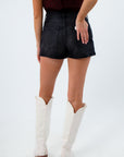 Trendy denim mini skirt with built-in shorts for gameday, black denim skort, black washed denim mini skort, USC game day outfit inspo