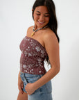 Strapless embellished mauve tube top with sequins