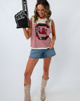 Queen of Sparkles Gamecocks knit tank, QOS gameday tops, USC game day outfit