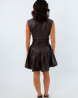 Neutral brown game day dress for Alabama and Georgia, grey faux leather mini dress, neutral leather mini dress for fall