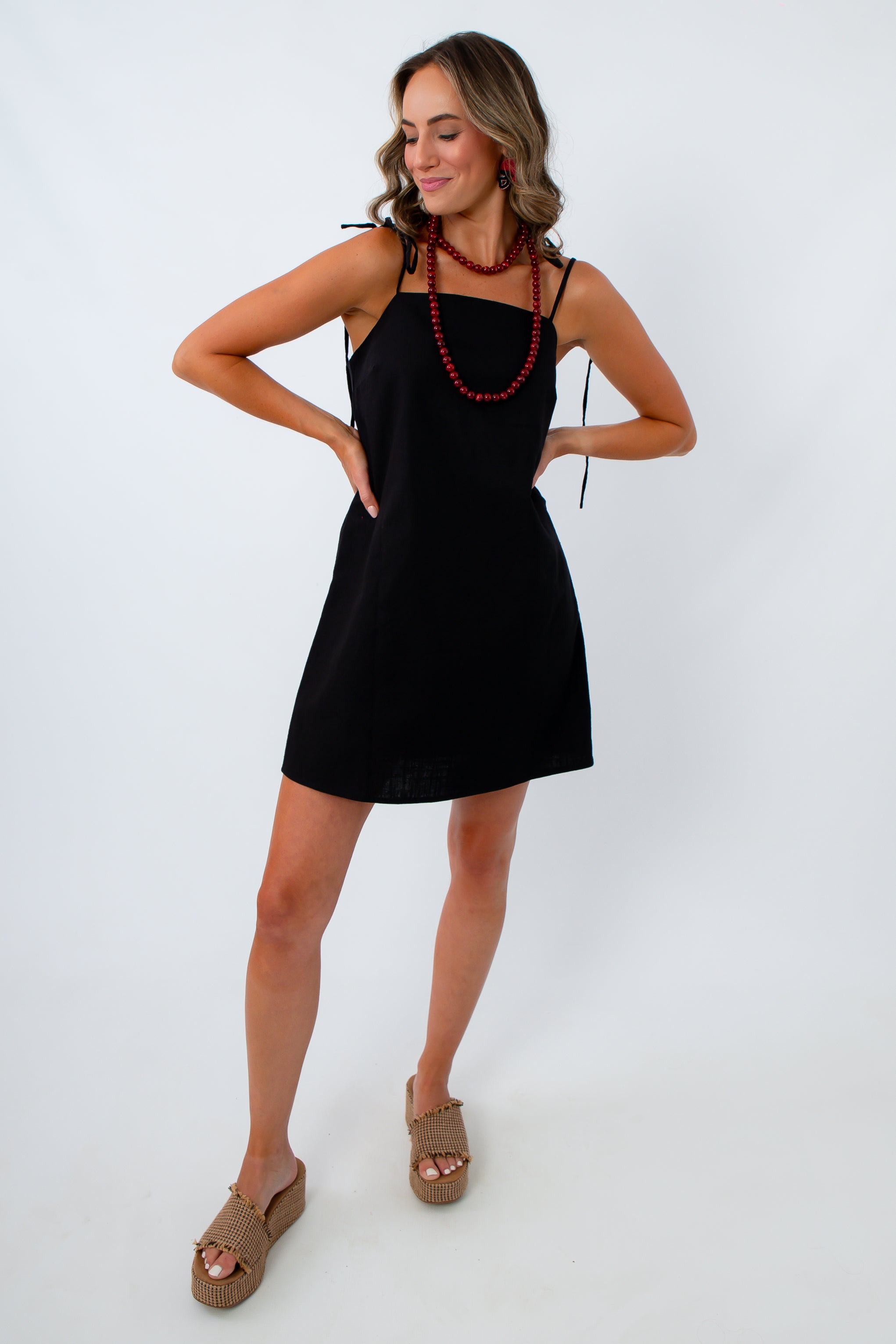 Soda City Black Linen Mini Dress