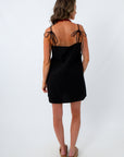 Adjustable tie strap black mini dress for dinner, date night, fall mini dress, little black dress