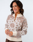 Bonfire Oatmeal Bandana Pattern Half Zip Sweater
