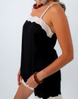 University of Georgia game day outfit featuring a black and cream linen shorts set