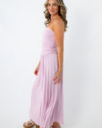 Lilac Goddess Strapless Ruched Maxi Dress
