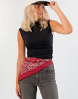 Luck Of The Draw Black Ruched Funnel Neck Tank – Sleek Fit styled with grey jeans and red bandana, featuring a sleeveless ruched design.